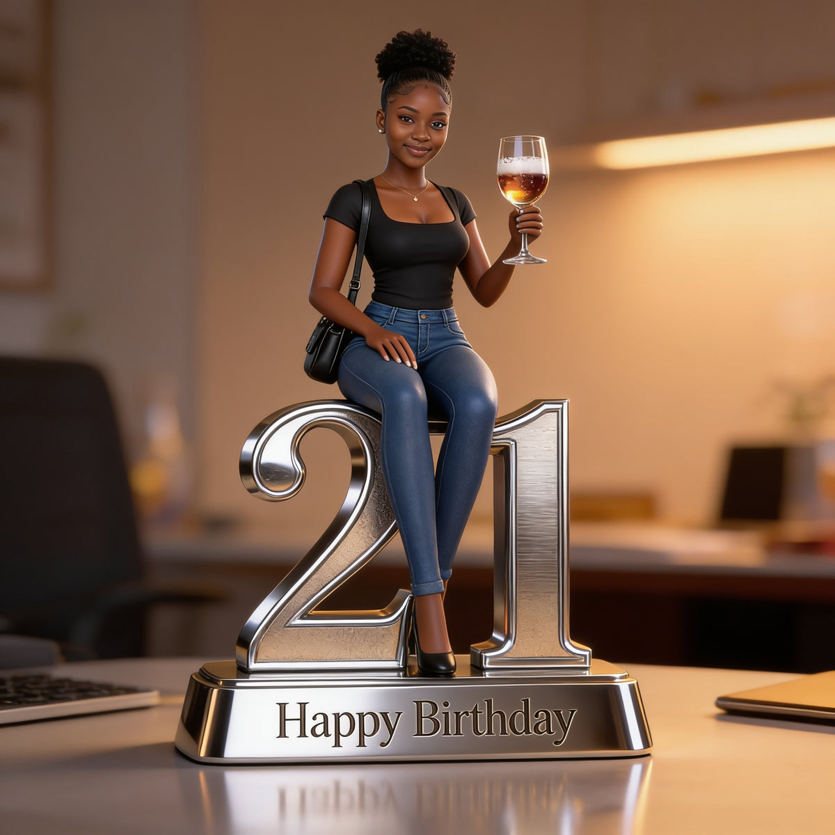 Custom Photo 21st Birthday Black Woman Custom Shaped Acrylic Plaque Gift