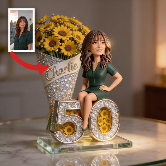 Custom Photo 50th Birthday Senior Latina Woman Acrylic Plaque, Sunflower Birthday Gift