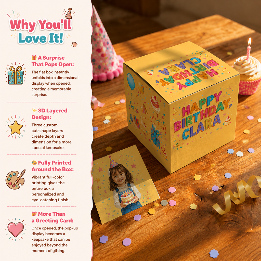 Personalized Birthday Black Little Girl Pop Up Box Card, Daughter Granddaughter Niece Gift
