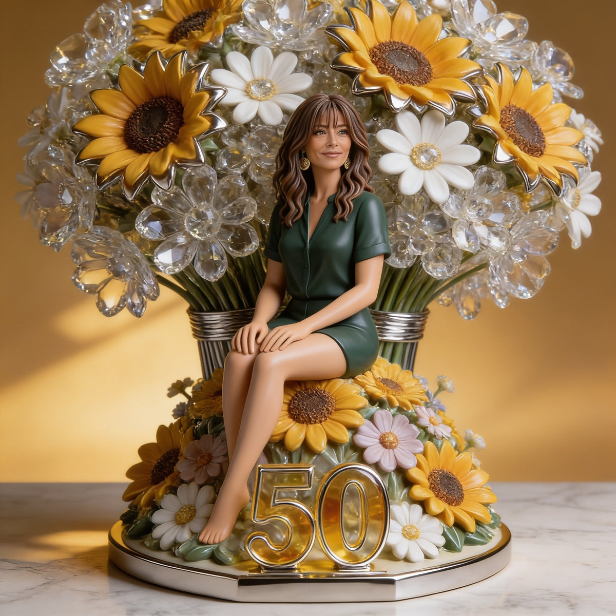Custom Photo 50th Birthday Older Latina Woman Sunflower Acrylic Plaque Gift for Mom, Wife, Grandma