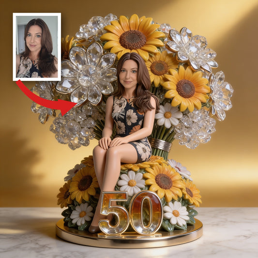 Custom Photo 50th Birthday Senior Woman Sunflower Acrylic Plaque Gift for Mom Wife Grandma