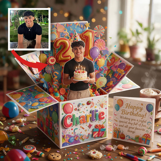 Personalized 21st Birthday Latino Man Pop Up Box Card, Gift for Son Boyfriend Husband