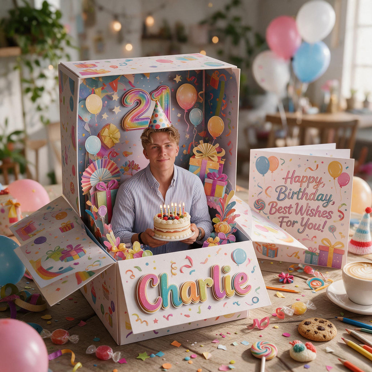Personalized 21st Birthday Man Pop Up Box Card, Gift for Husband Boyfriend Son