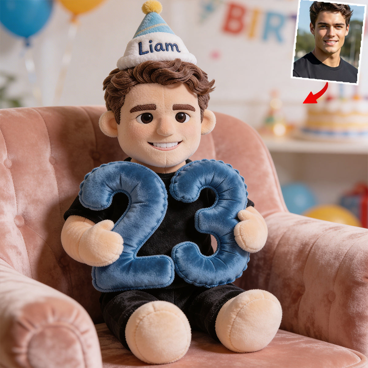Personalized Birthday Little Boy Faux Fur Plush Pillow Kids Birthday Gift