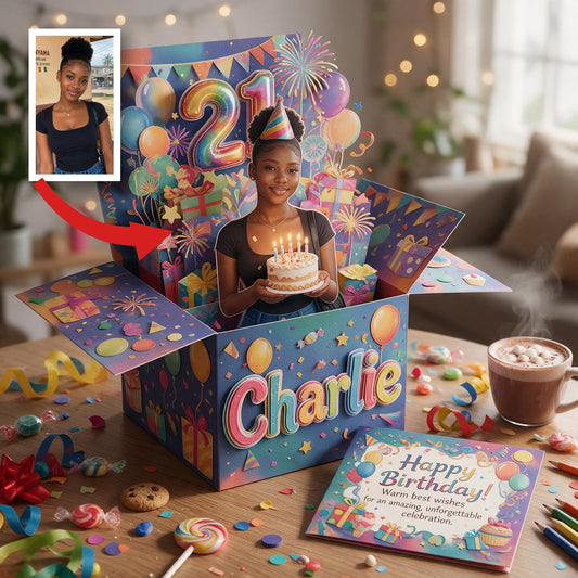 Personalized 21st Birthday Black Woman Pop Up Box Card, Milestone Birthday Gift