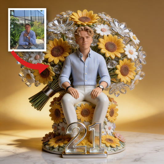 Custom Photo 21st Birthday Man with Sunflowers Custom Shaped Acrylic Plaque Gift for Him