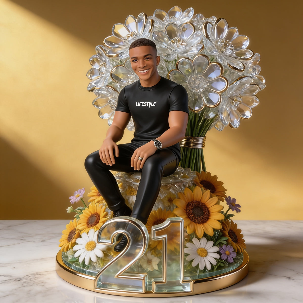Custom Photo 21st Birthday Black Man Floral Acrylic Plaque, Gift for Husband, Boyfriend, Son
