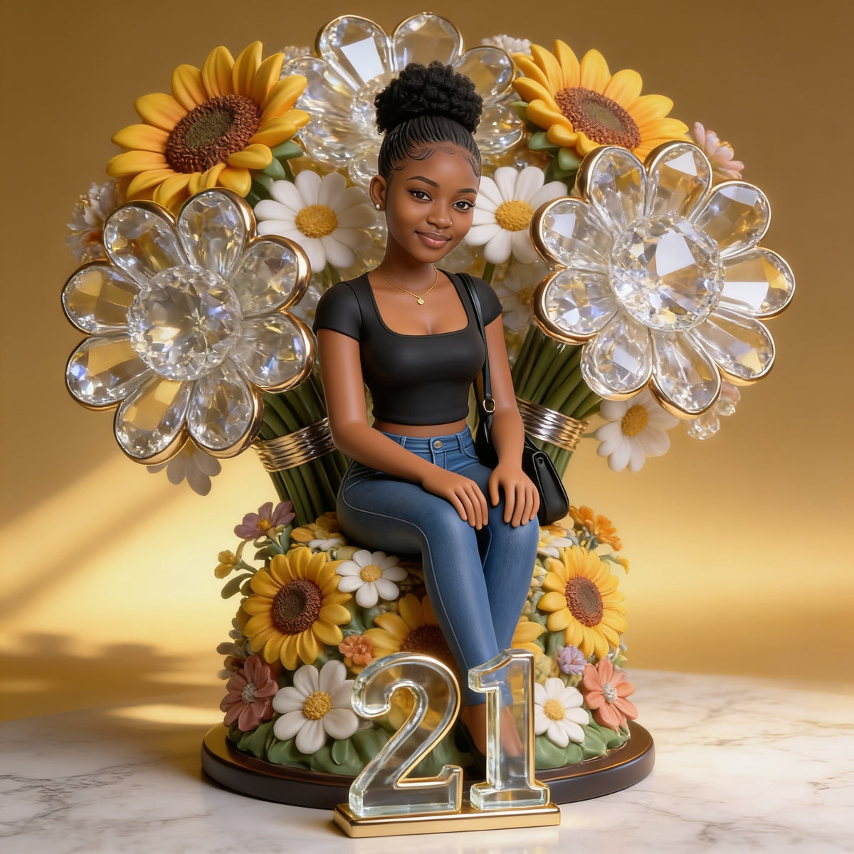 Custom Photo 21st Birthday Black Woman Floral Acrylic Plaque, Gift for Daughter Wife Girlfriend