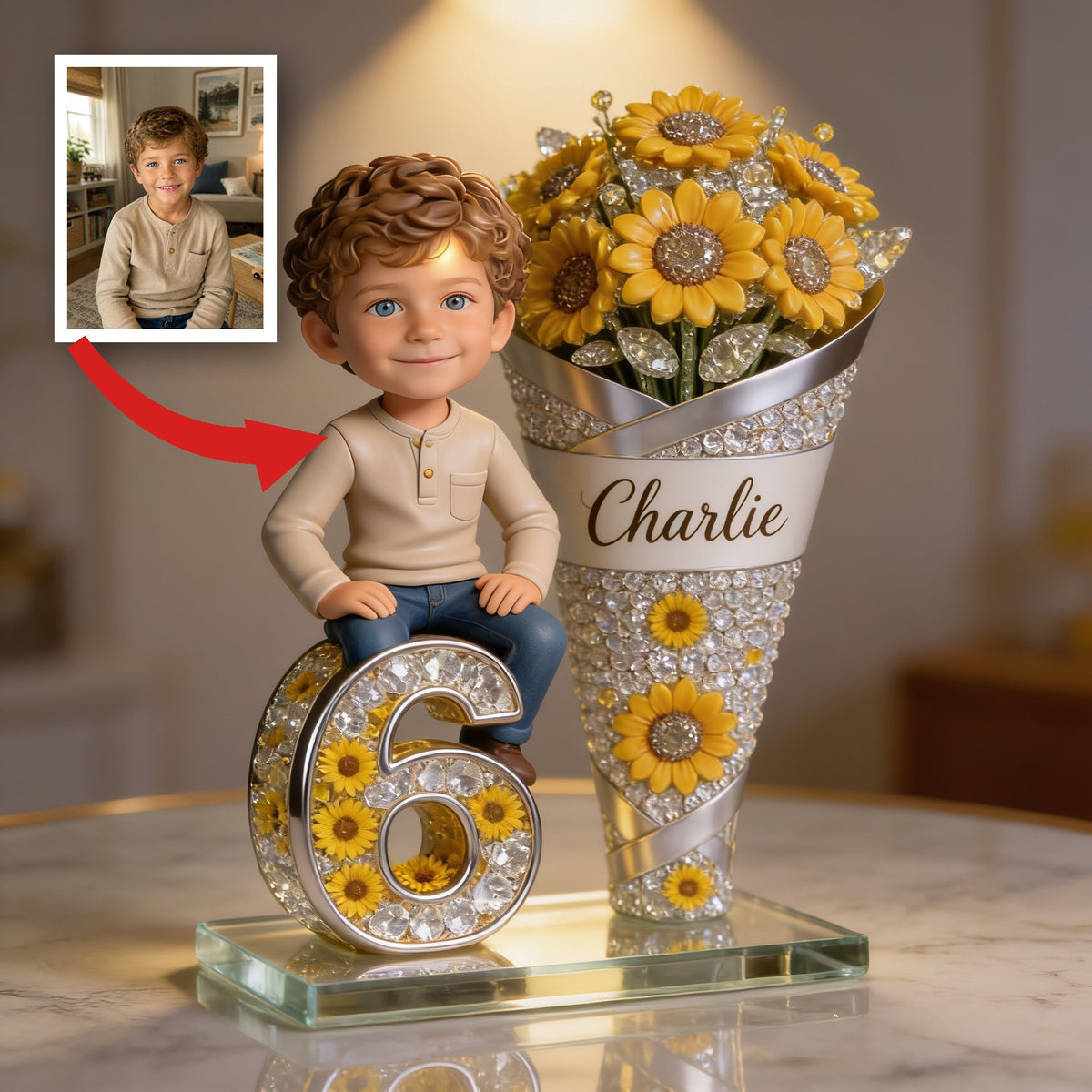 Custom Photo Birthday Latino Little Boy Sunflower Number Custom Shaped Acrylic Plaque Son Grandson Gift