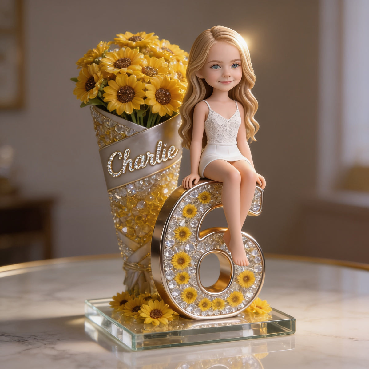 Custom Photo Birthday Little Girl Sunflower Number Acrylic Plaque, Daughter Granddaughter Niece Gift