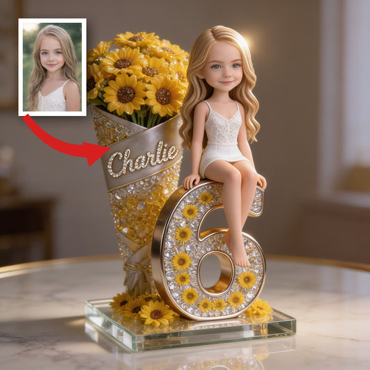 Custom Photo Birthday Little Girl Sunflower Number Acrylic Plaque, Daughter Granddaughter Niece Gift