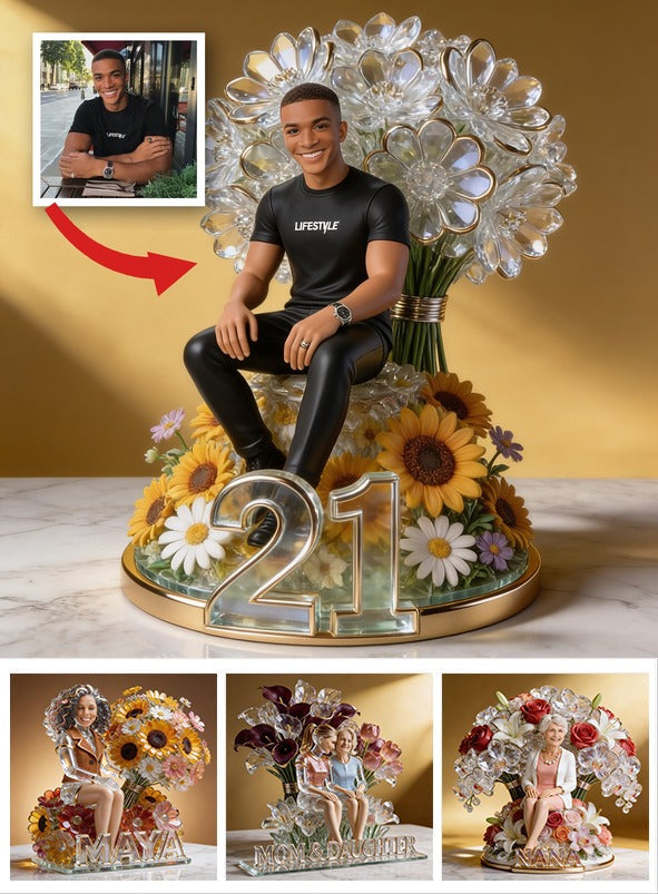 Custom Photo 21st Birthday Black Man Floral Acrylic Plaque, Gift for Husband, Boyfriend, Son