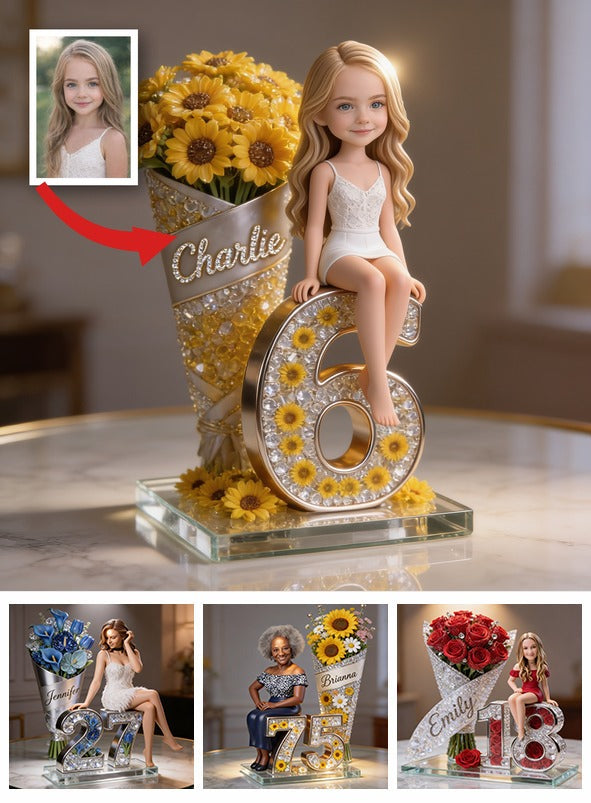 Custom Photo Birthday Little Girl Sunflower Number Acrylic Plaque, Daughter Granddaughter Niece Gift