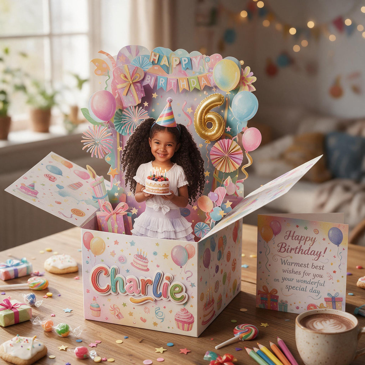 Personalized Birthday Black Little Girl Pop Up Box Card, Daughter Granddaughter Niece Gift