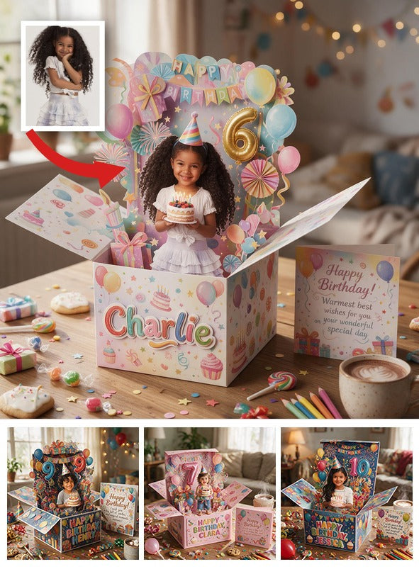 Personalized Birthday Black Little Girl Pop Up Box Card, Daughter Granddaughter Niece Gift