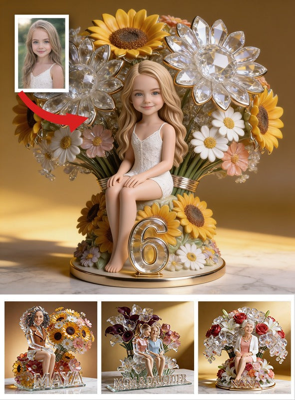 Custom Photo Little Blonde Girl Flower Custom Shaped Acrylic Plaque Birthday Gift for Daughter Niece