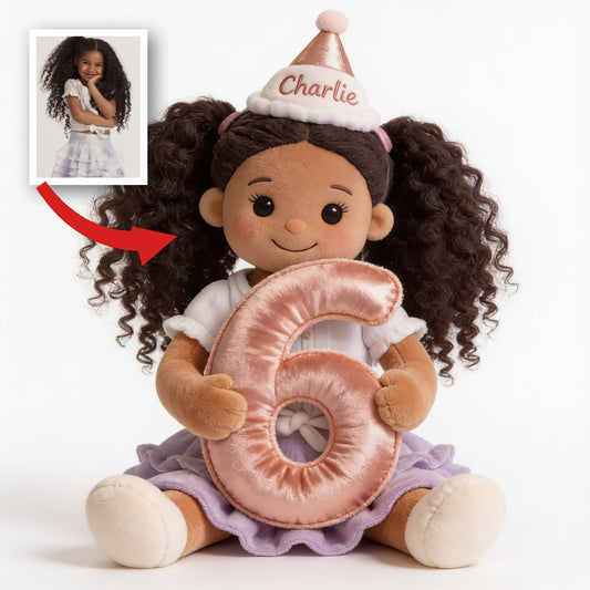 Personalized Birthday Black Little Girl Faux Fur Pillow, Kids Birthday Gift