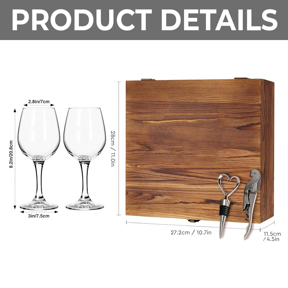 Personalized Woman Wine Glass Set with Wooden Box Gift