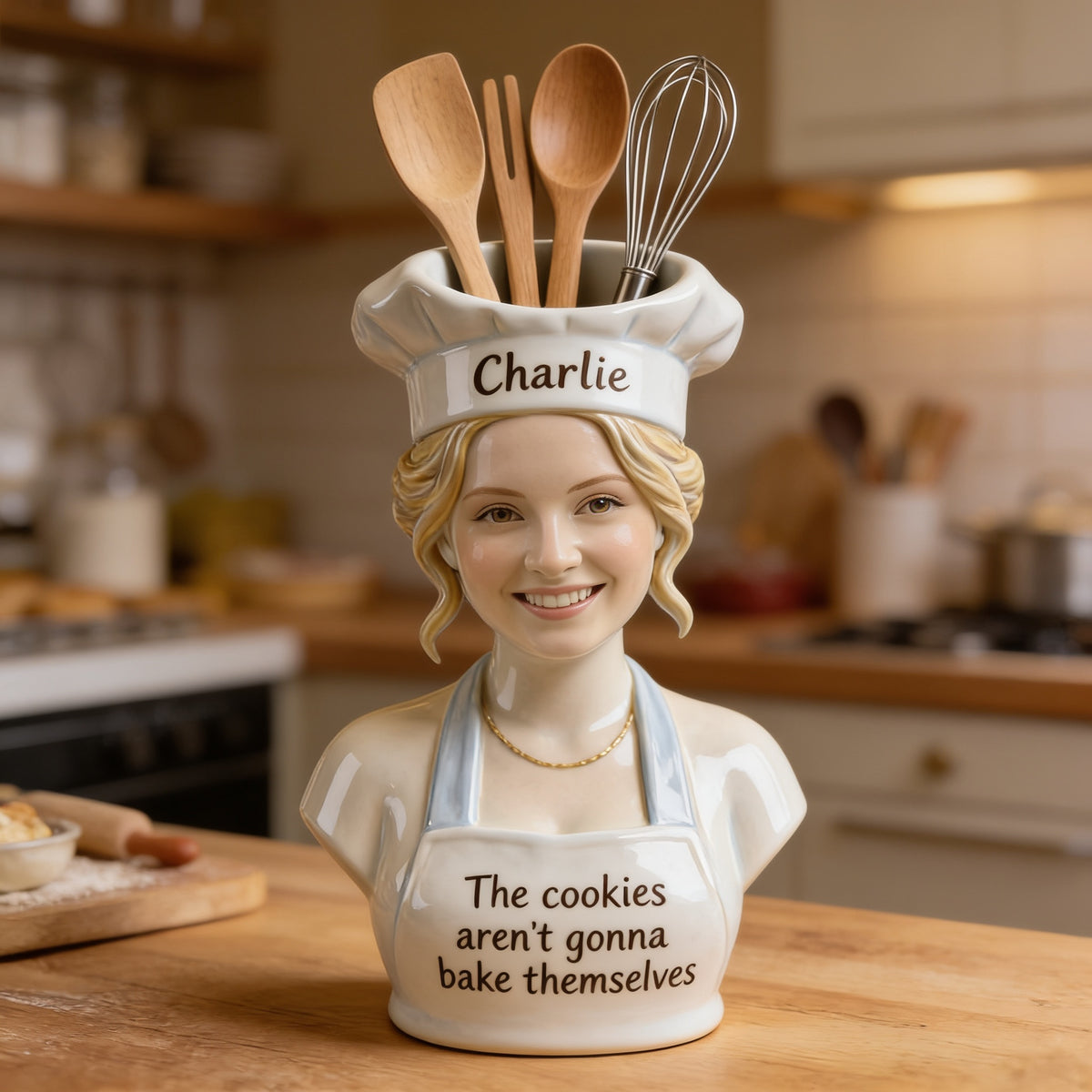 Personalized Woman Chef Acrylic Pot Baking Utensil Holder Kitchen Gift