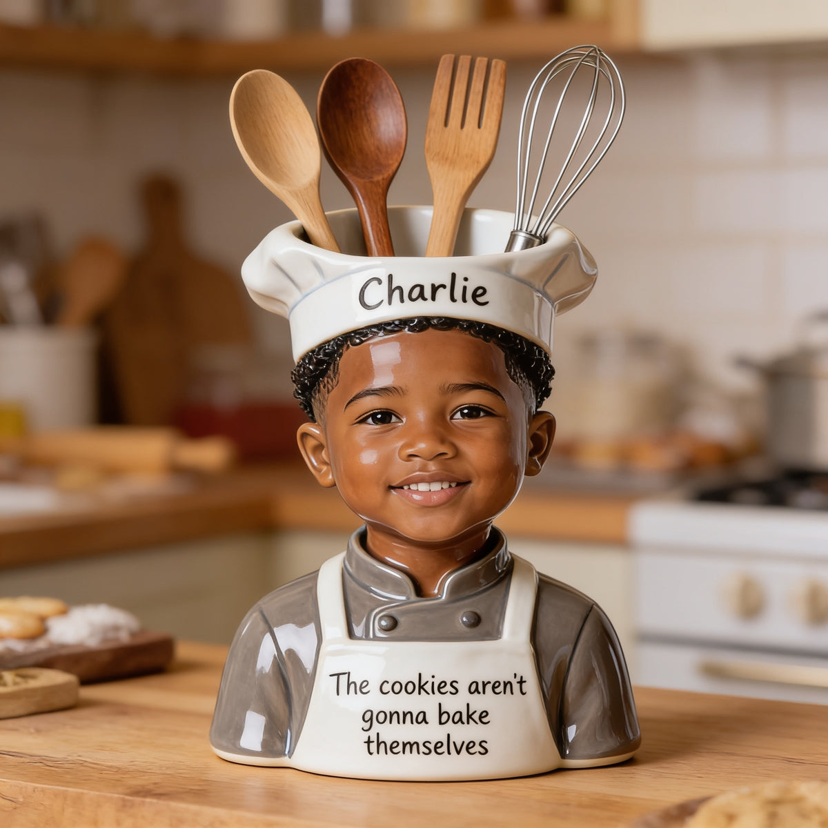 Personalized Little Black Boy Chef Acrylic Pot Baking Gift for Son Grandson