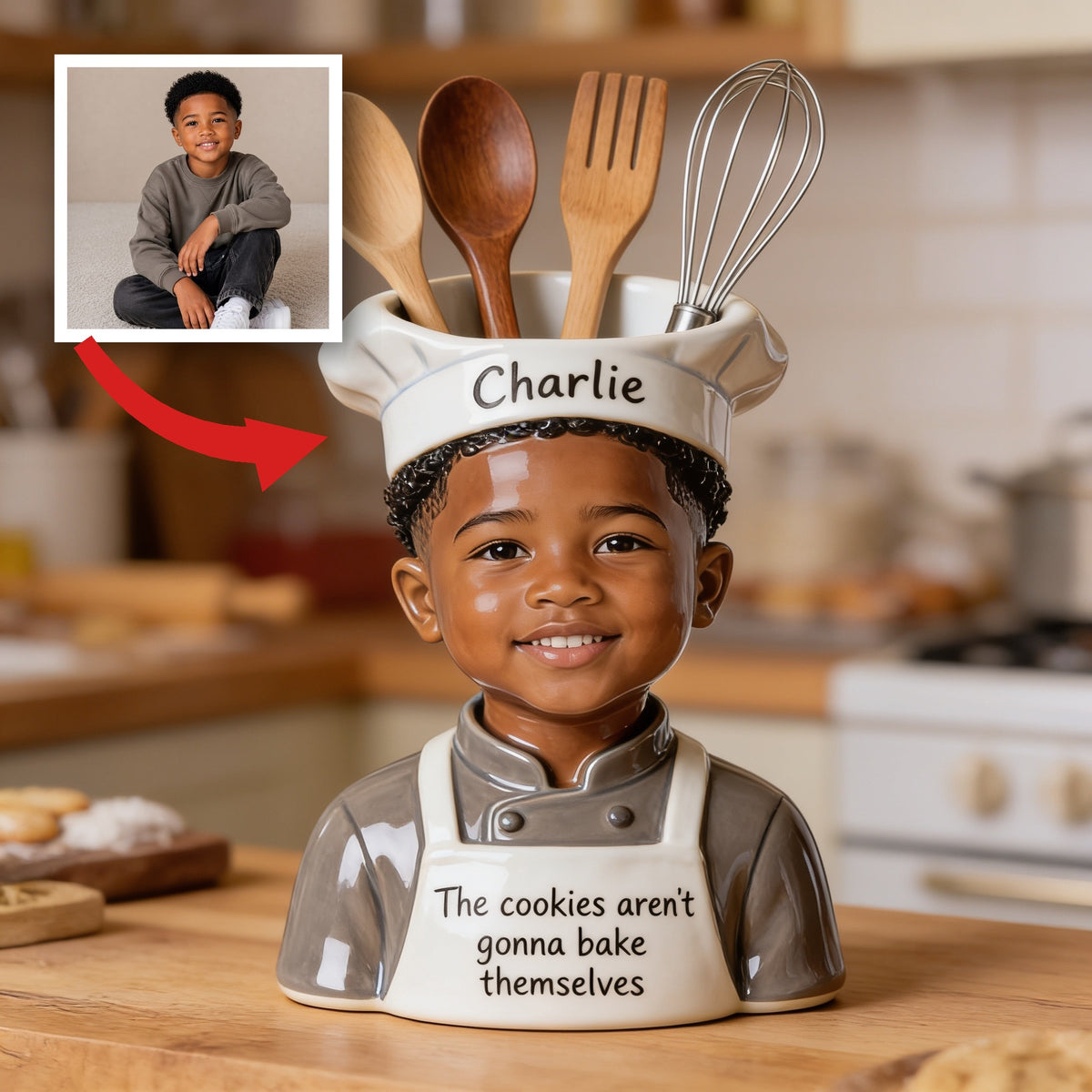Personalized Little Black Boy Chef Acrylic Pot Baking Gift for Son Grandson