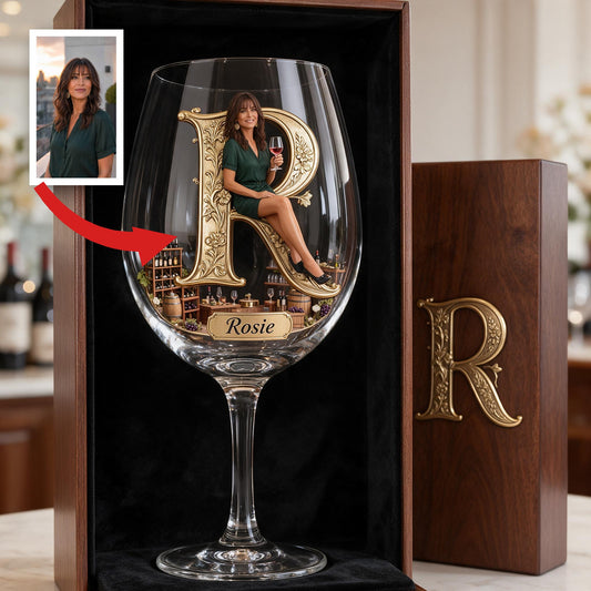 Personalized Older Latina Woman Initial Wine Glass Set, Wine Lover Gift