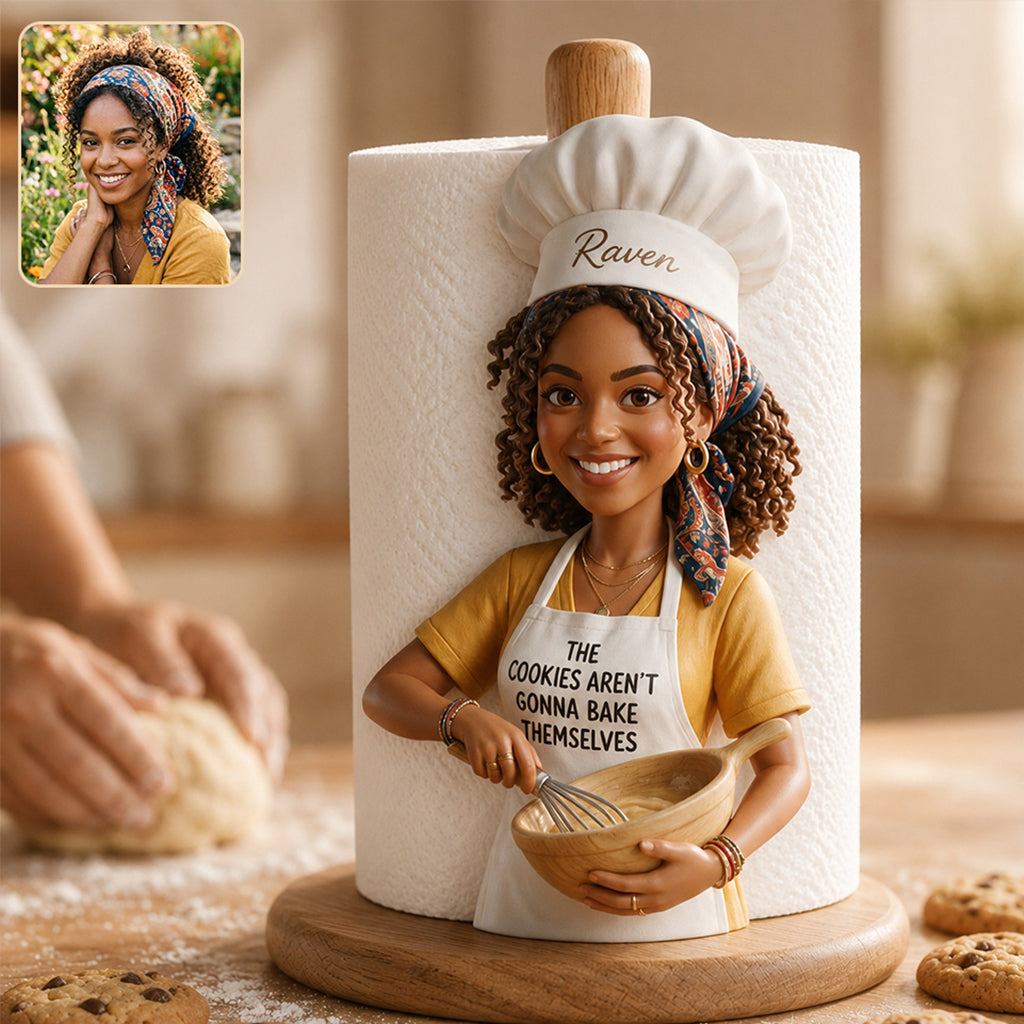 Custom Photo Older Baker Dad Paper Towel Stand, 50th Birthday Kitchen Gift