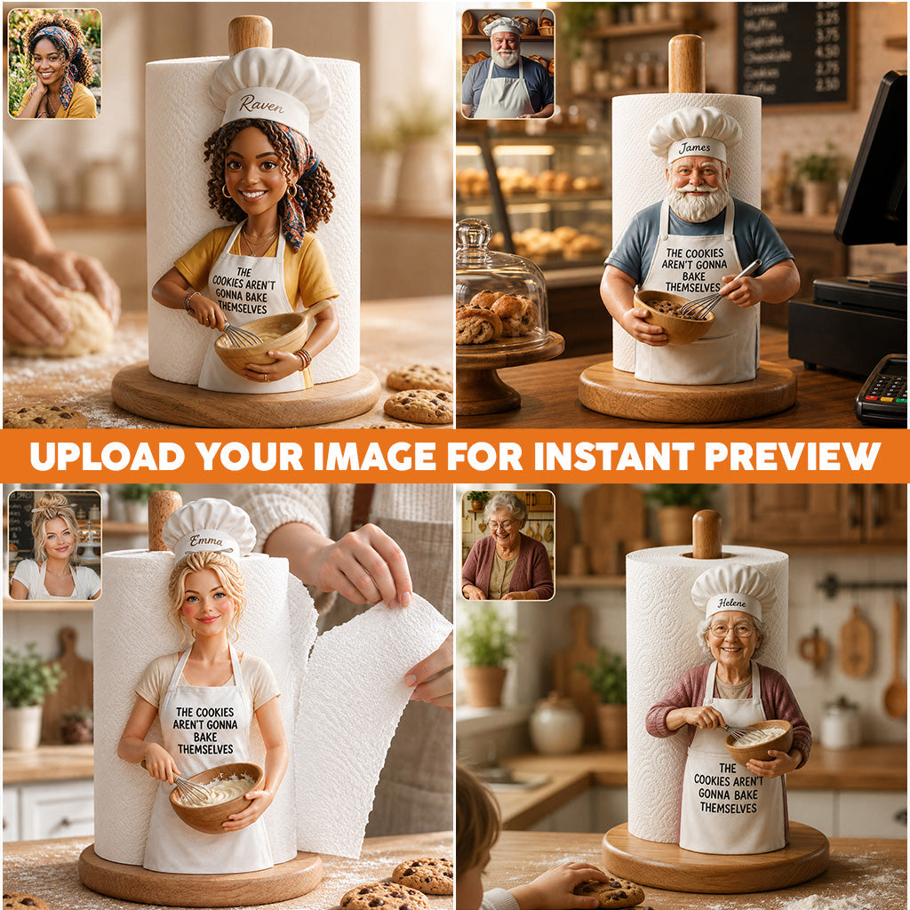 Custom Photo Baker Grandma Paper Towel Stand Kitchen Decor Gift
