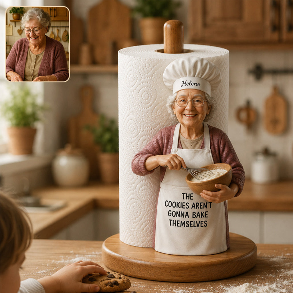 Custom Photo Little Boy Baker Wooden Paper Towel Stand Kitchen Decor Gift