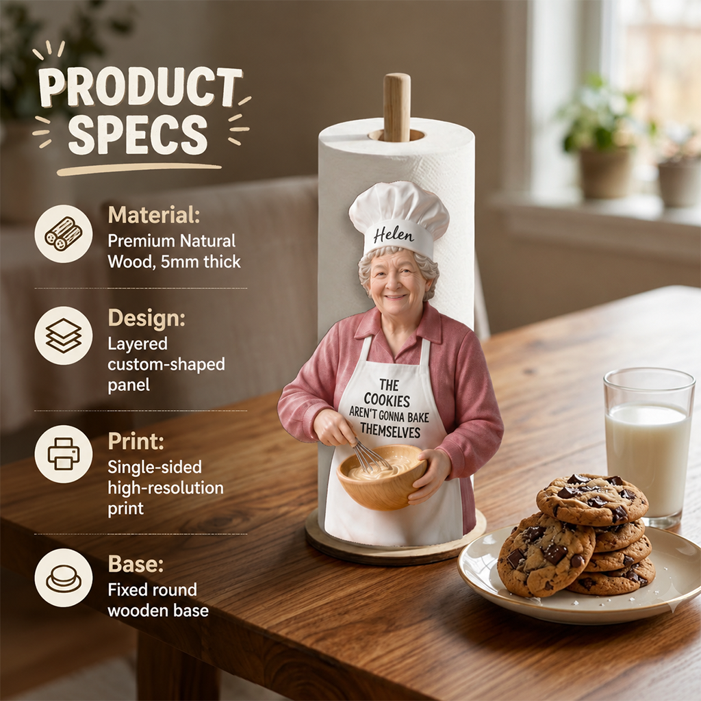 Custom Photo Baker Grandma Paper Towel Stand Kitchen Decor Gift