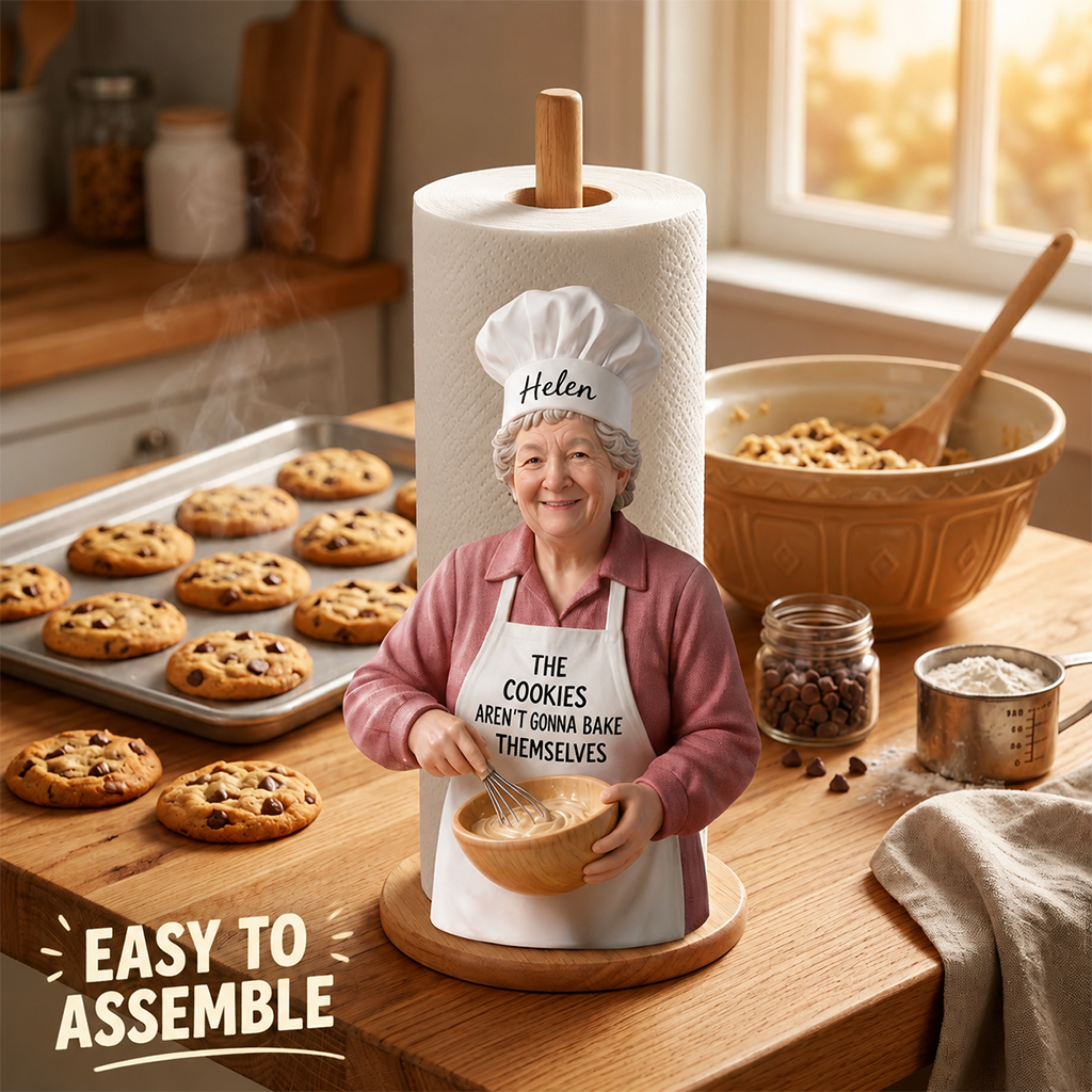 Custom Photo Older Black Woman Baker Paper Towel Stand Kitchen Decor Gift