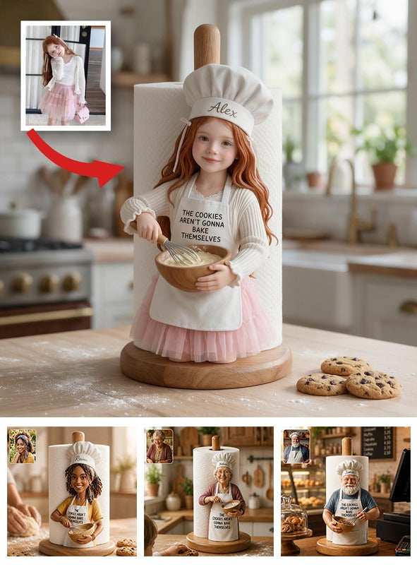 Custom Photo Latina Little Girl Baker Wooden Paper Towel Stand Kitchen Decor Gift