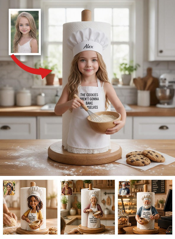 Custom Photo Little Girl Baker Paper Towel Stand, Kitchen Gift for Daughter Granddaughter