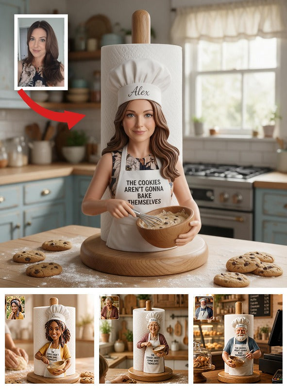 Custom Photo Baker Grandma Paper Towel Stand Kitchen Decor Gift