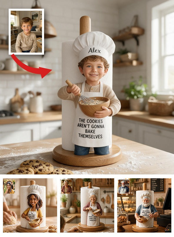 Custom Photo Latino Little Boy Chef Paper Towel Stand Kitchen Decor Gift
