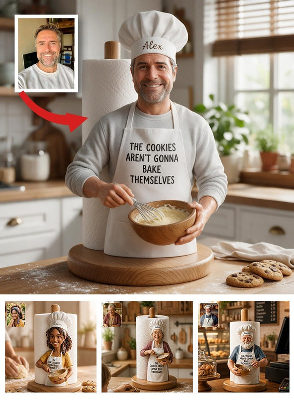 Custom Photo Baking Latina Dad Grandpa Paper Towel Stand Funny Kitchen Decor Gift