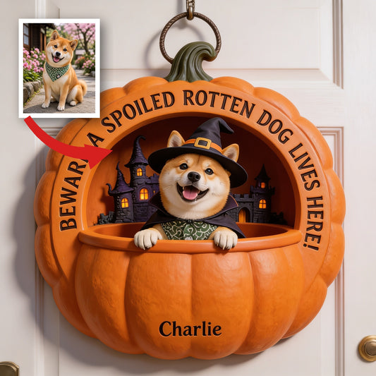 Personalized Halloween Adult Tan White Shiba Inu Pumpkin Shaped Wood Sign