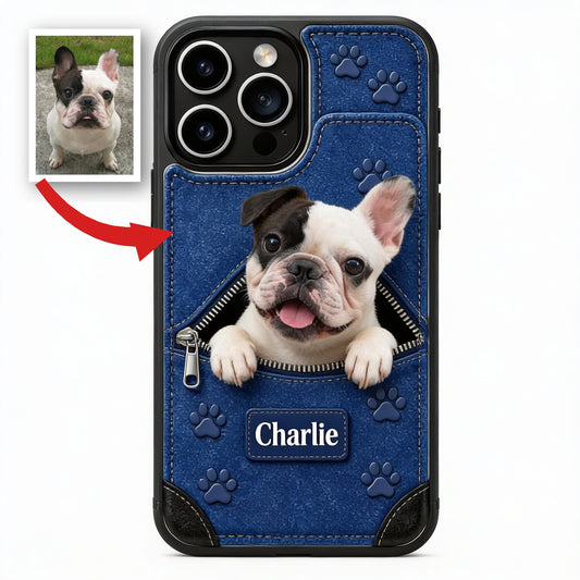 Personalized Peeking Black & White French Bulldog Wallet Phone Case Dog Lover Gift