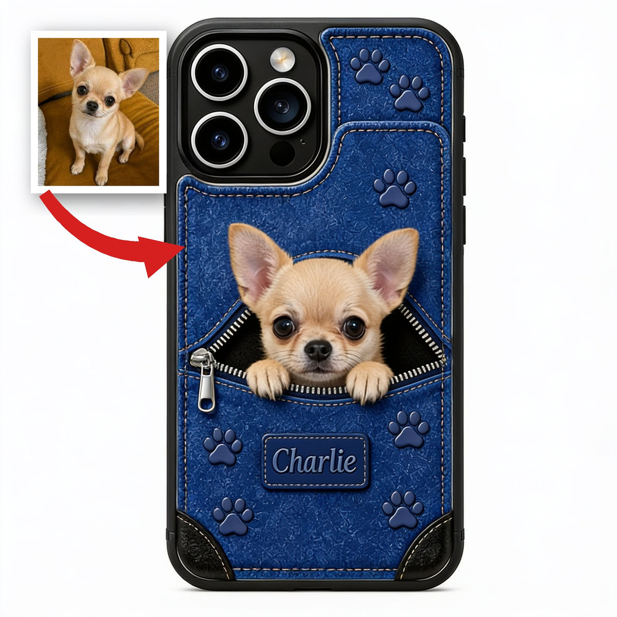 Personalized Peeking Fawn Chihuahua Wallet Phone Case Pet Lover Gift