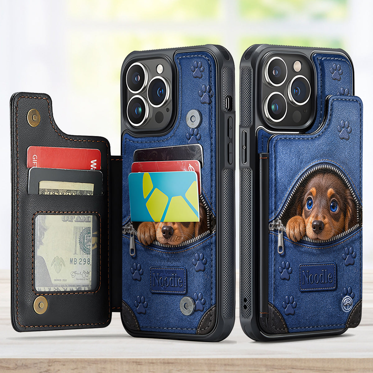 Personalized Peeking Fawn Chihuahua Wallet Phone Case Pet Lover Gift