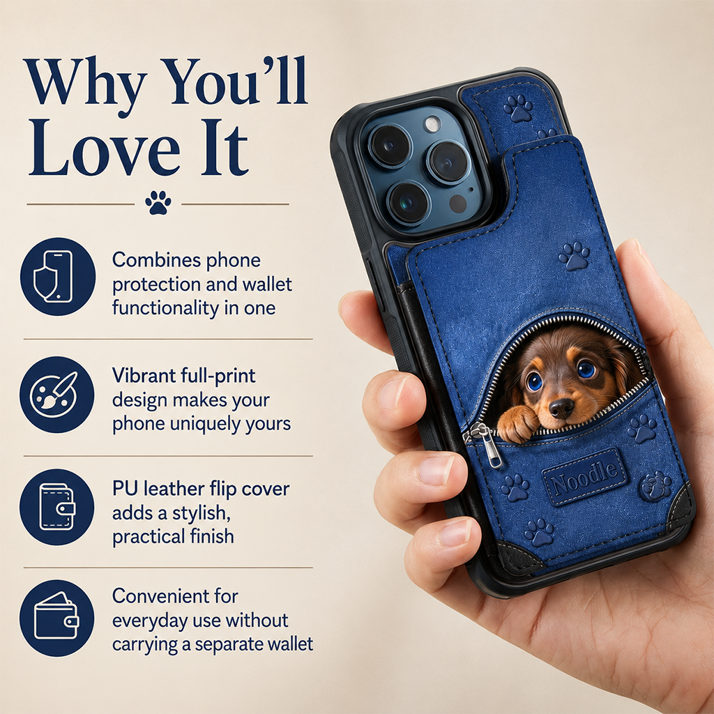 Personalized Reddish Brown Curly Toy Poodle Wallet Phone Case, Dog Lover Gift