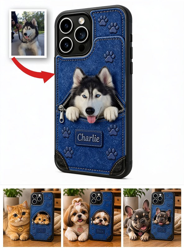 Personalized Peeking Blue Eyed Siberian Husky Wallet Phone Case Dog Lover Gift