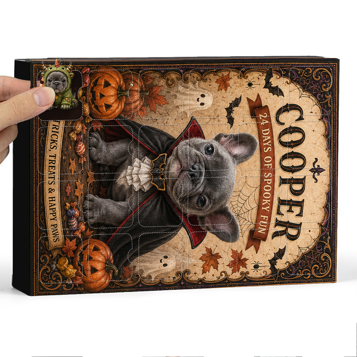 Personalized Halloween Black and Tan Dachshund Puppy Advent Calendar with Ornaments, Dog Lover Gift