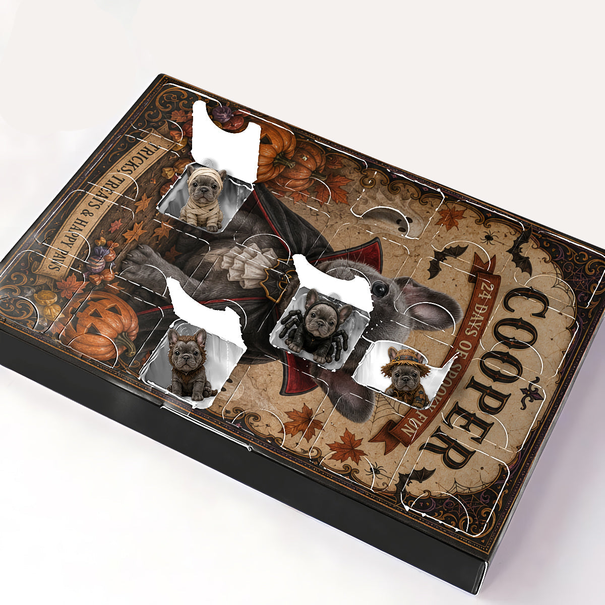Personalized Halloween Black and Tan Dachshund Puppy Advent Calendar with Ornaments, Dog Lover Gift