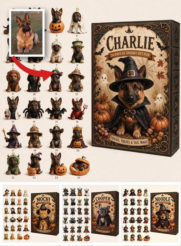 Personalized Halloween Black and Tan German Shepherd Advent Calendar with Ornaments