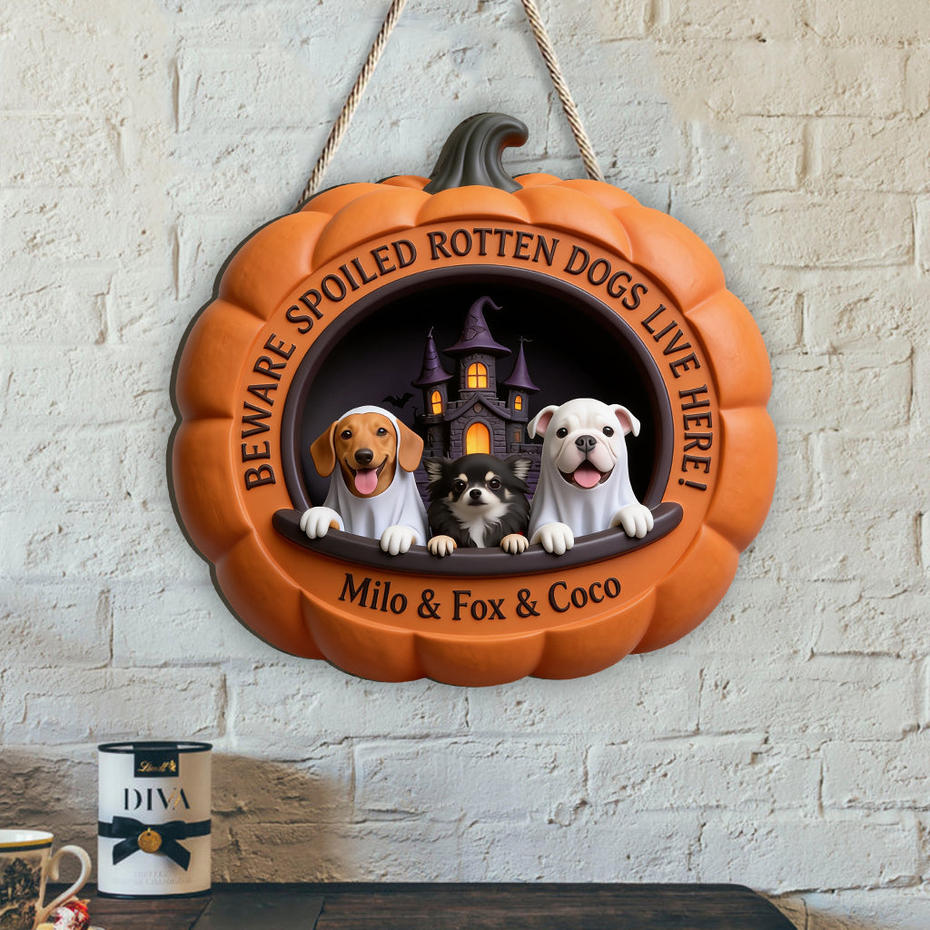 Personalized Halloween Adult Golden Retriever Pumpkin Shaped Wood Sign, Dog Lover Gift