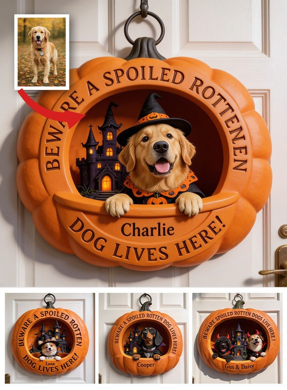 Personalized Halloween Adult Golden Retriever Pumpkin Shaped Wood Sign, Dog Lover Gift