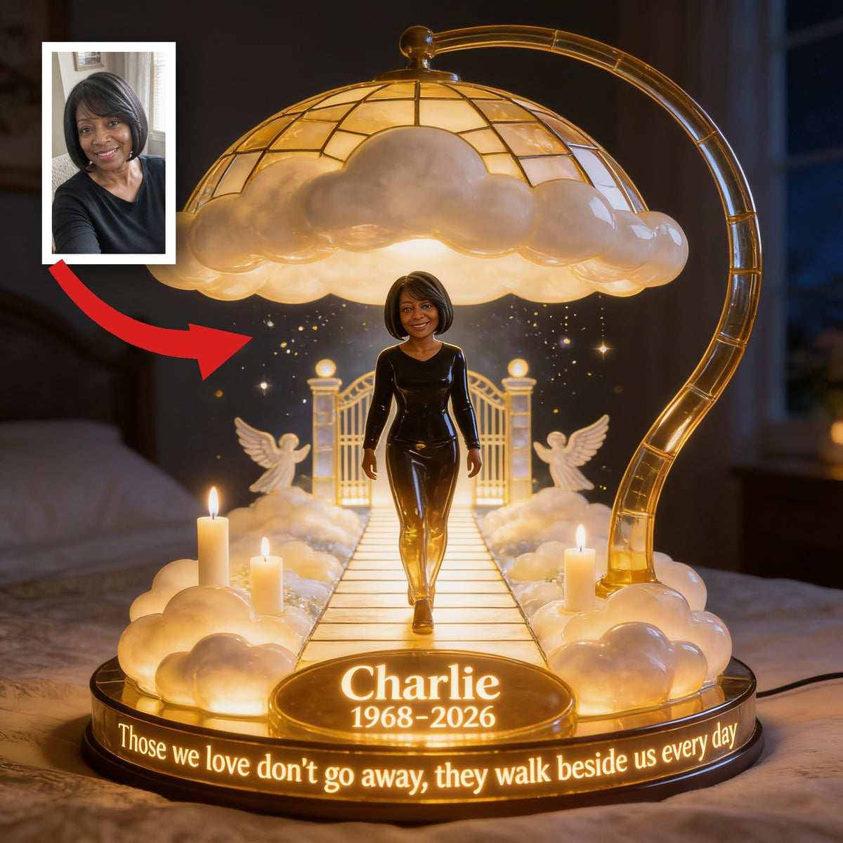 Personalized Black Woman Memorial Acrylic LED Night Light Remembrance Gift