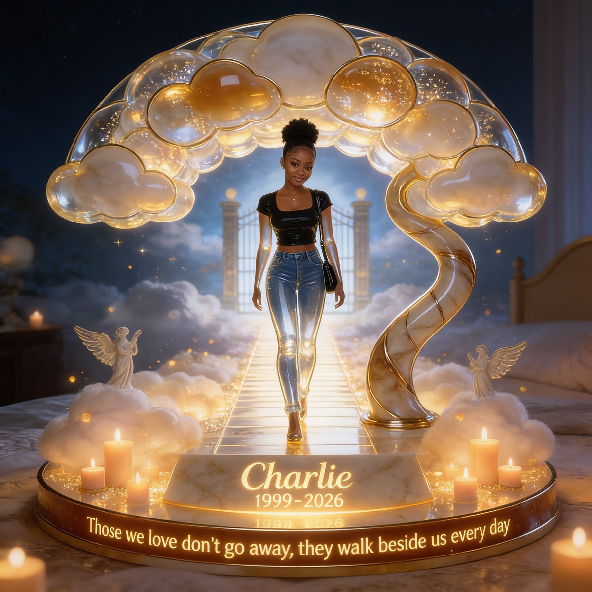 Personalized Black Woman Memorial Acrylic LED Night Light Remembrance Gift