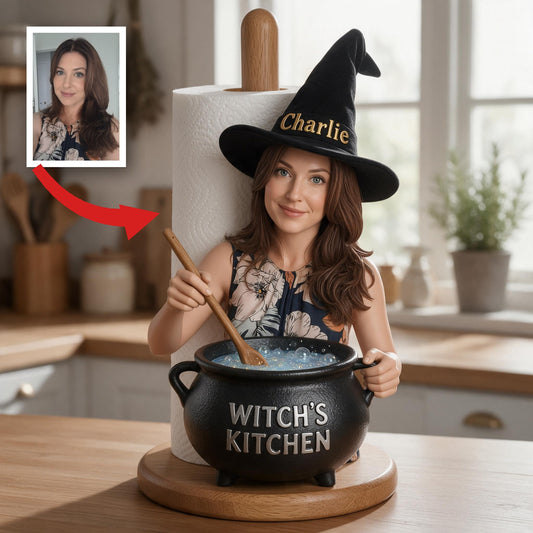 Personalized Witch Kitchen Senior Woman Paper Towel Stand Kitchen Decor Gift